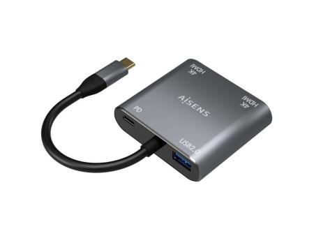 Conversor USB Tipo-C Aisens A109-0625/ 2x HDMI 4K SST MST Hembra - USB Tipo-C Macho - USB Hembra - USB Tipo-C Hembra