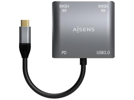 Conversor USB Tipo-C Aisens A109-0625/ 2x HDMI 4K SST MST Hembra - USB Tipo-C Macho - USB Hembra - USB Tipo-C Hembra