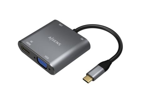 Conversor Aisens A109-0626/ HDMI Hembra - VGA Hembra - USB Tipo-C Macho - USB Hembra - USB Tipo-C Hembra/ 15cm/ Gris