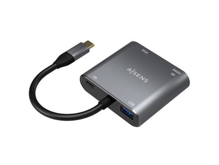 Conversor Aisens A109-0626/ HDMI Hembra - VGA Hembra - USB Tipo-C Macho - USB Hembra - USB Tipo-C Hembra/ 15cm/ Gris