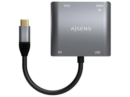 Conversor Aisens A109-0626/ HDMI Hembra - VGA Hembra - USB Tipo-C Macho - USB Hembra - USB Tipo-C Hembra/ 15cm/ Gris