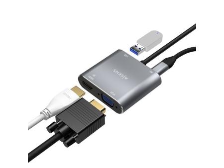 Conversor Aisens A109-0626/ HDMI Hembra - VGA Hembra - USB Tipo-C Macho - USB Hembra - USB Tipo-C Hembra/ 15cm/ Gris