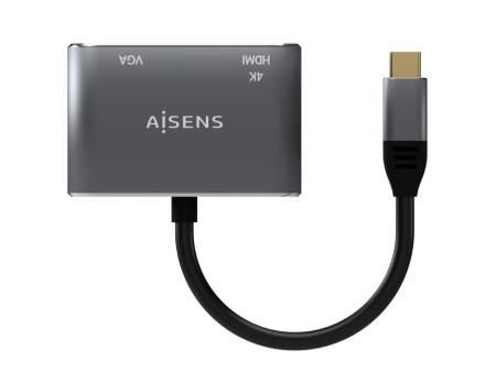 Conversor Aisens A109-0627/ HDMI Hembra - VGA Hembra - USB Tipo-C Macho/ 15cm/ Gris