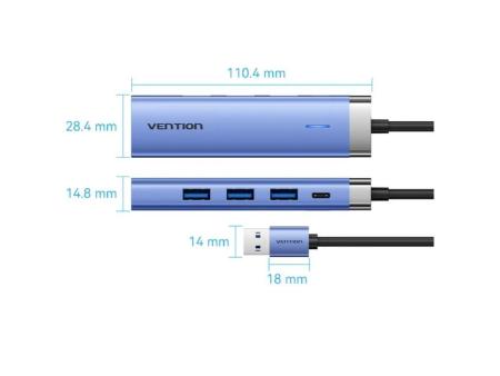 Hub USB 3.0 Vention TGFSB/ 3xUSB/ 1xRJ45/ 1xUSB Tipo-C PD