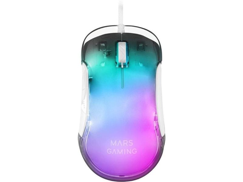 Ratón Gaming Mars Gaming MMGLOWW/ Hasta 12800 DPI/ Blanco