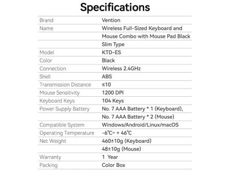 Teclado y Ratón Vention Combo KTDB0-ES/ Negro