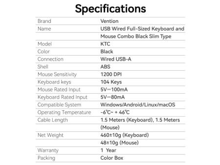 Teclado y Ratón Vention Combo KTCB0-ES/ Negro