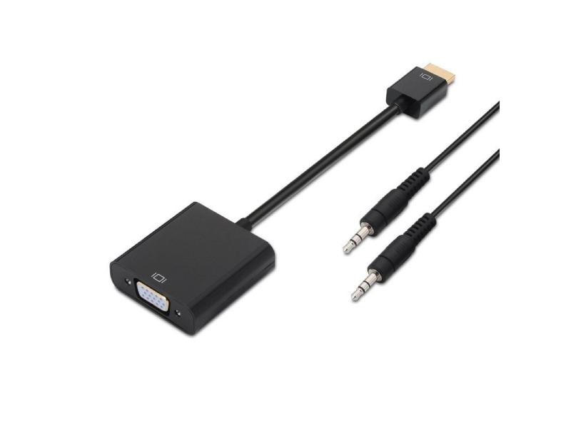 Conversor Aisens A122-0126/ HDMI Macho - VGA Hembra/ Jack 3.5 Hembra/ 10cm/ Negro