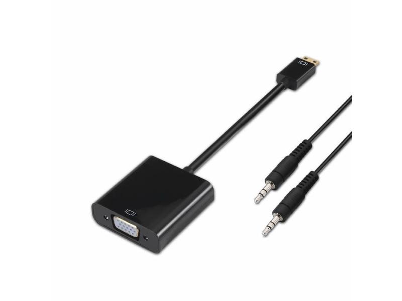 Conversor Aisens A122-0127/ Mini HDMI Macho - SVGA Hembra/ Jack 3.5 Hembra/ 15cm/ Negro