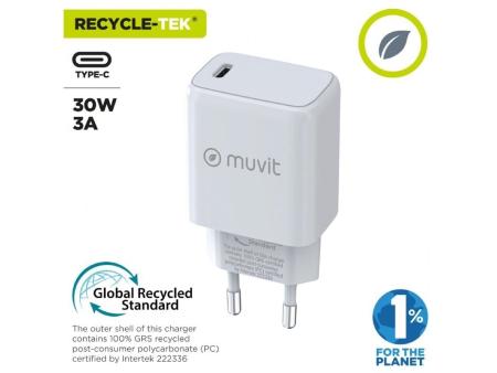 Cargador de Pared Muvit For Change MCACC0014/ 1xUSB Tipo-C/ 30W