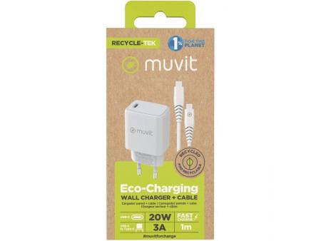 Cargador de Pared Muvit For Change MCPAK0044/ 1xUSB Tipo-C + Cable USB Tipo-C/ 20W