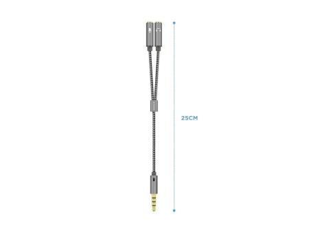 Adaptador Aisens A128-0415/ Jack 3.5 Macho - 2x Jack 3.5 Hembra/ 25cm/ Gris