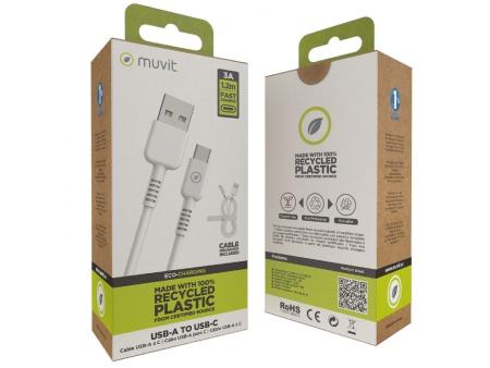 Cable USB 2.0 Tipo-C Muvit For Change MCUSC0003/ USB Tipo-C Macho - USB Macho/ Hasta 27W/ 1.2m/ Blanco