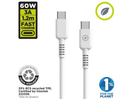 Cable USB 2.0 Tipo-C Muvit For Change MCUSC0008/ USB Tipo-C Macho - USB Tipo-C/ Hasta 60W/ 1.2m/ Blanco