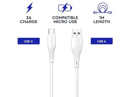 Cable USB 2.0 Tipo-C Myway MWUSC0019/ USB Macho - USB Tipo-C Macho/ 1m/ Blanco