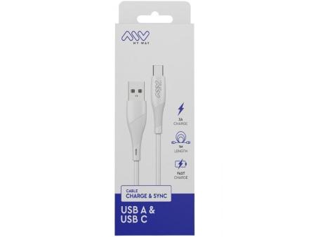 Cable USB 2.0 Tipo-C Myway MWUSC0019/ USB Macho - USB Tipo-C Macho/ 1m/ Blanco