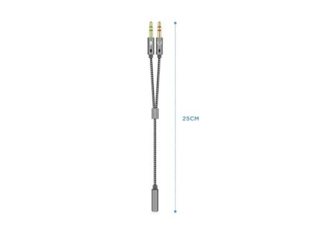 Adaptador Aisens A128-0417/ Jack 3.5 Hembra - 2x Jack 3.5 Macho/ 25cm/ Gris