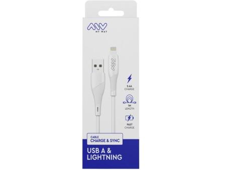 Cable USB 2.0 Lightning Myway MWUSC0021/ USB Macho - Lightning Macho/ 1m/ Blanco