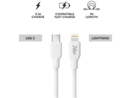 Cable USB 2.0 Tipo-C Lightning Myway MWUSC0023/ USB Tipo-C Macho - Lightning Macho/ 1m/ Blanco