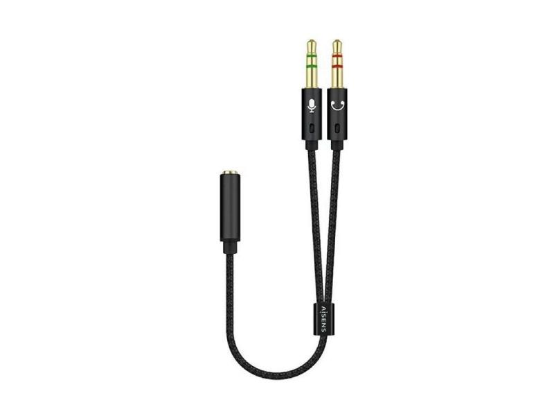 Adaptador Aisens A128-0418/ Jack 3.5 Hembra - 2x Jack 3.5 Macho/ 25cm/ Negro