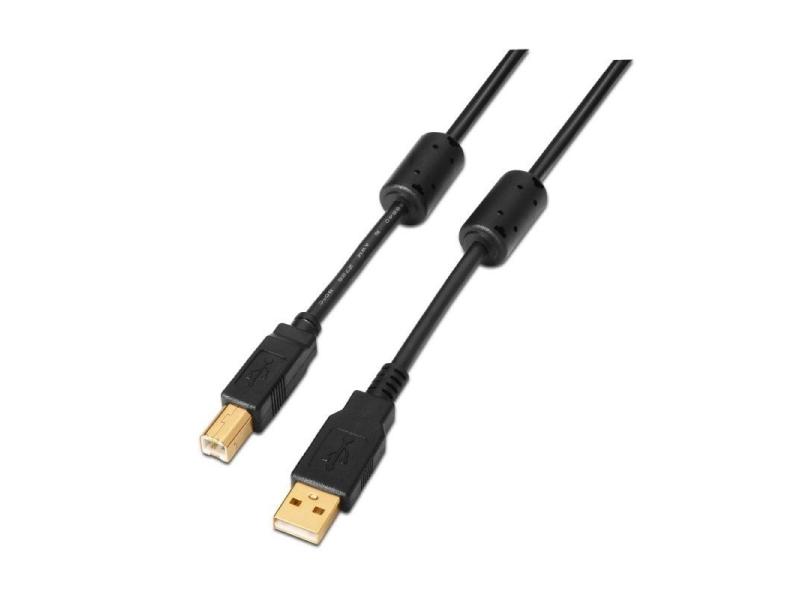 Cable USB 2.0 Impresora Aisens A101-0009/ USB Tipo-B Macho - USB Macho/ Hasta 2.5W/ 60Mbps/ 2m/ Negro