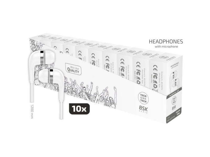 Pack 10 Auriculares Intrauditivos Tech One TEC2955/ con Micrófono/ Jack 3.5/ Blancos