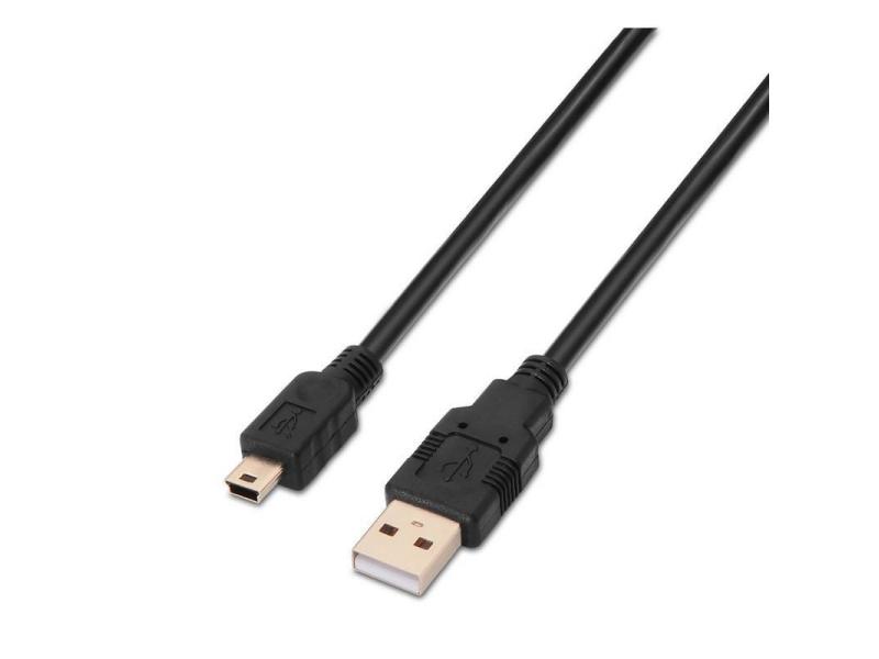 Cable USB 2.0 Aisens A101-0024/ USB Macho - USB Mini Macho/ Hasta 2.5W/ 60Mbps/ 1m/ Negro