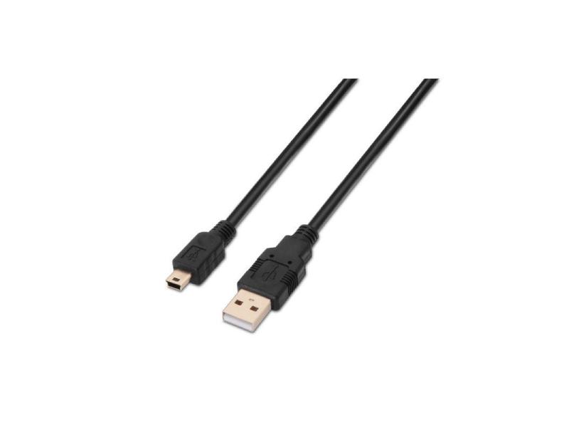 Cable USB 2.0 Aisens A101-0026/ USB Macho - USB Mini Macho/ Hasta 2.5W/ 60Mbps/ 3m/ Negro