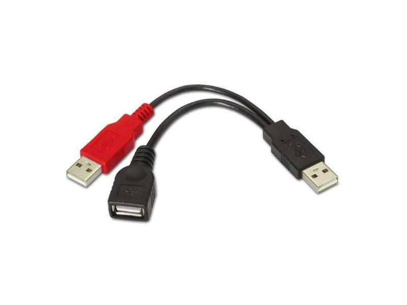 Cable USB 2.0 + Alimentación Aisens A101-0030/ USB Hembra + USB Macho - USB Macho/ Hasta 2.5W/ 60Mbps/ 15cm/ Negro/ Rojo