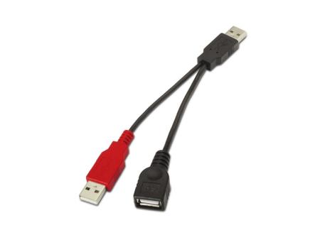 Cable USB 2.0 + Alimentación Aisens A101-0030/ USB Hembra + USB Macho - USB Macho/ Hasta 2.5W/ 60Mbps/ 15cm/ Negro/ Rojo