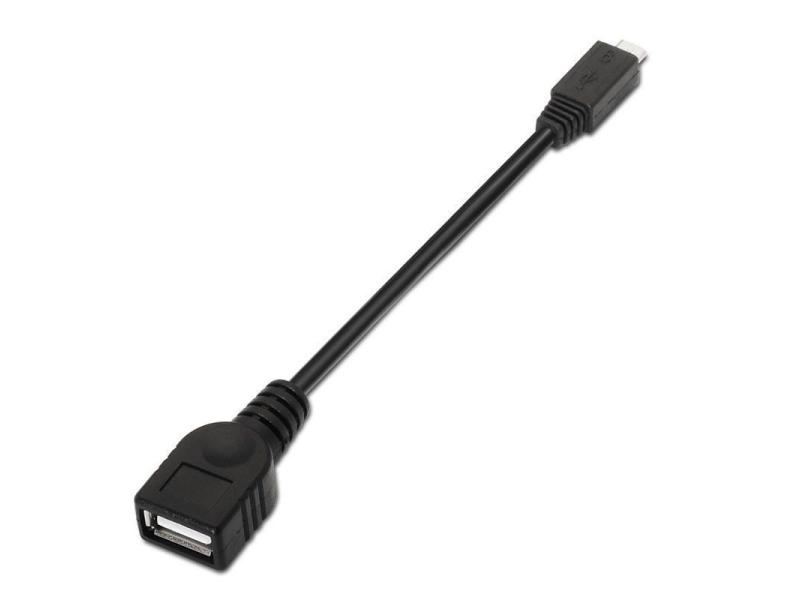 Cable USB 2.0 Aisens A101-0031/ MicroUSB Macho - USB Hembra/ Hasta 2.5W/ 60Mbps/ 15cm/ Negro