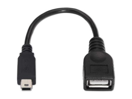 Cable USB 2.0 Aisens A101-0033/ MiniUSB Macho - USB Hembra/ Hasta 2.5W/ 60Mbps/ 15cm/ Negro