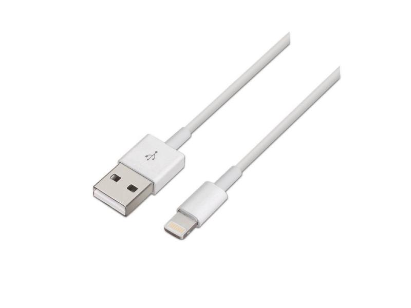 Cable Lightning Aisens A102-0035/ USB Macho - Lightning Macho/ Hasta 2.5W/ 60Mbps/ 1m/ Blanco