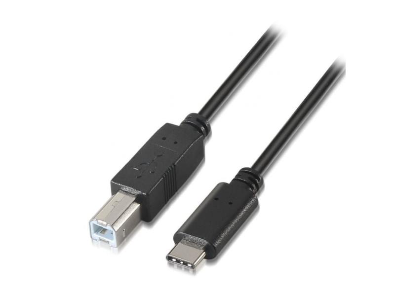 Cable USB 2.0 Impresora Aisens A107-0053/ USB Tipo-C Macho - USB Tipo-B Macho/ Hasta 9W/ 625Mbps/ 1m/ Negro