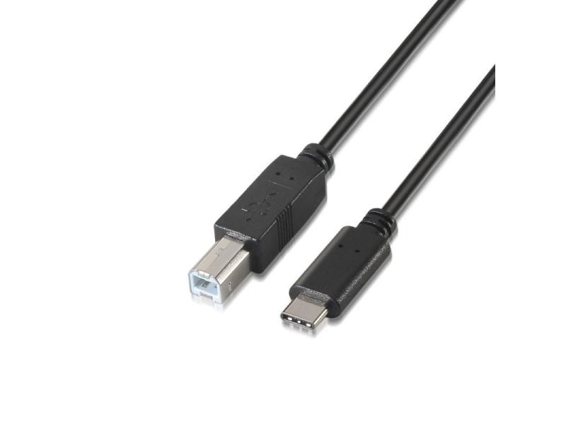 Cable USB 2.0  Impresora Aisens A107-0054/ USB Tipo-C Macho - USB Tipo-B Macho/ Hasta 9W/ 625Mbps/ 2m/ Negro