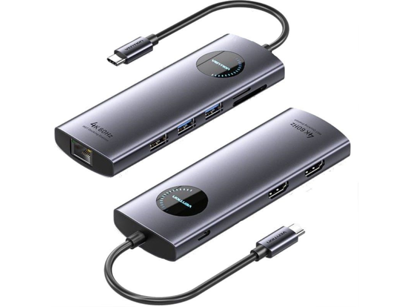 Docking USB Tipo-C Vention TQVHB/ 2xHDMI/ 3xUSB/ 1xRJ45/ 1xLector de Tarjetas/ 1xUSB Tipo-C PD/ Gris