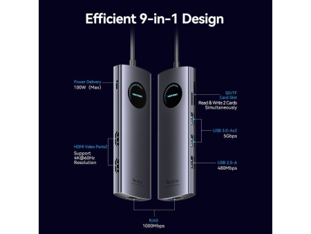 Docking USB Tipo-C Vention TQVHB/ 2xHDMI/ 3xUSB/ 1xRJ45/ 1xLector de Tarjetas/ 1xUSB Tipo-C PD/ Gris