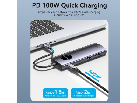 Docking USB Tipo-C Vention TQVHB/ 2xHDMI/ 3xUSB/ 1xRJ45/ 1xLector de Tarjetas/ 1xUSB Tipo-C PD/ Gris