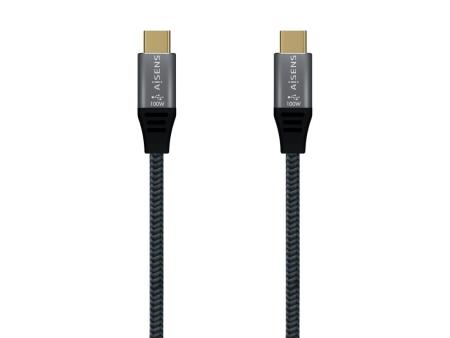 Cable USB 2.0 Tipo-C Aisens A107-0628 5A 100W/ USB Tipo-C Macho - USB Tipo-C Macho/ Hasta 100W/ 60Mbps/ 1m/ Gris