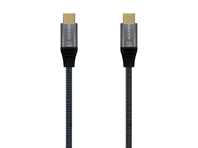 Cable USB 2.0 Tipo-C Aisens A107-0628 5A 100W/ USB Tipo-C Macho - USB Tipo-C Macho/ Hasta 100W/ 60Mbps/ 1m/ Gris