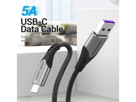 Cable USB 2.0 Tipo-C Vention COFHG/ USB Tipo-C Macho - USB Macho/ Hasta 100W/ 480Mbps/ 1.5m/ Gris