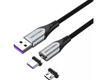 Cable USB 2.0 Vention CQNHD/ USB Macho/ MicroUSB Macho - USB Tipo-C Macho/ 50cm/ Gris