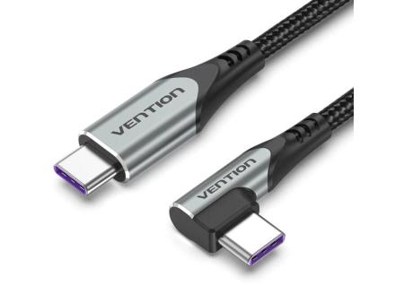 Cable USB 2.0 Tipo-C 90º Vention TAKHF/ USB Tipo-C Macho - USB Tipo-C Macho/ Hasta 100W/ 480Mbps/ 1m/ Gris