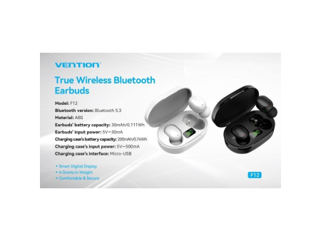 Auriculares Bluetooth Vention Tiny T16 F12B0 con estuche de carga/ Autonomía 7h/ Negros