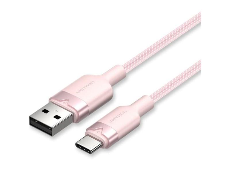 Cable USB 2.0 Tipo-C Vention CTNPF/ USB Tipo-C Macho - USB Macho/ Hasta 60W/ 480Mbps/ 1m/ Rosa