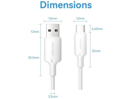 Cable USB 2.0 Tipo-C Vention CTQWF/ USB Tipo-C Macho - USB Macho/ Hasta 60W/ 480Mbps/ 1m/ Blanco