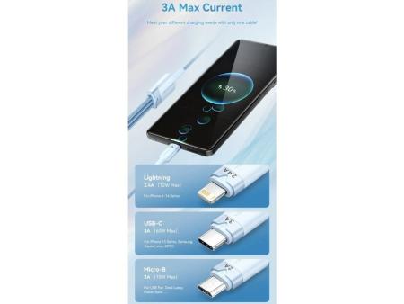 Cable USB 2.0 Lightning Vention CTPBG/ USB Macho/ USB Tipo-C Macho - MicroUSB Macho - Lightning Macho/ 1.5m/ Negro