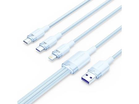 Cable USB 2.0 Lightning Vention CTPLG/ USB Macho/ USB Tipo-C Macho - MicroUSB Macho - Lightning Macho/ 1.5m/ Azul