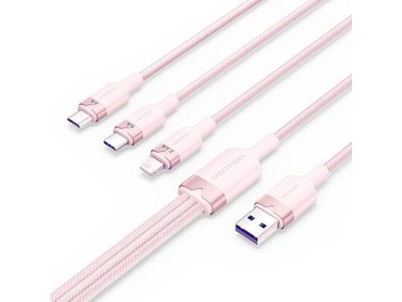 Cable USB 2.0 Lightning Vention CTPPG/ USB Macho/ USB Tipo-C Macho - MicroUSB Macho - Lightning Macho/ 1.5m/ Rosa