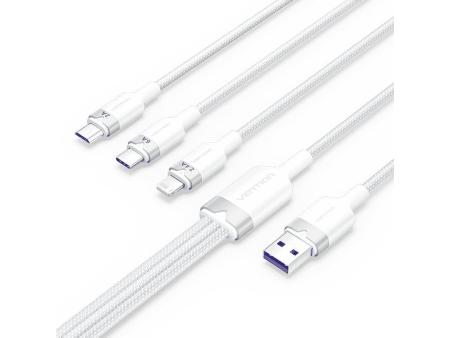 Cable USB 2.0 Lightning Vention CTPWG/ USB Macho/ USB Tipo-C Macho - MicroUSB Macho - Lightning Macho/ 1.5m/ Blanco